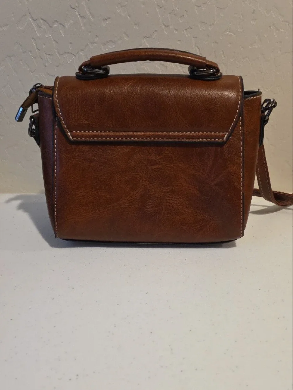 Brown Leather Crossbody Satchel Handbag